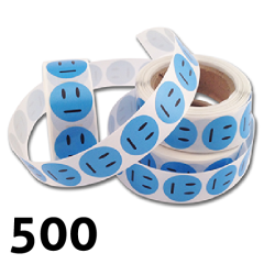 Neutral blå Smiley klistermärken 2cm - 500 stycken