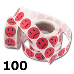100 st. Sorglig smiley klistermärke på rulle röd 2 cm