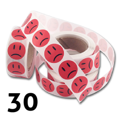 Arg röda Smiley klistermärken 2cm - 30 stycken