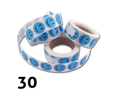 Glad Smiley blå klistermärken 2cm - 30 stycken