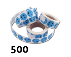 Glad Blå Smiley klistermärken 2cm - 500 stycken