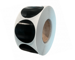 Svarta runda 80mm klistermärken på rulle 1000 st