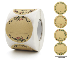 Runde blomster etiketter, 4 designs, 50mm
