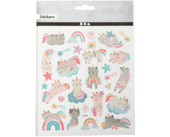 Søde regnbue enhjørning katte klistermærker med glimmer effekt, 30 stk. 