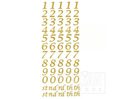 Nummerdekaler med guldglitter 0-9, på ark