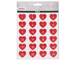 Hjärtkalendersiffror klistermärken 1-24