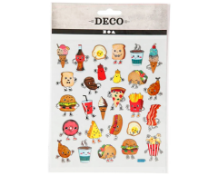 Klistermærke ark med lækker fastfood mad - Sølv effekt, 27 stk