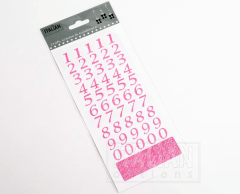 Rosa glitter nummer klistermärken 1-9, på ark