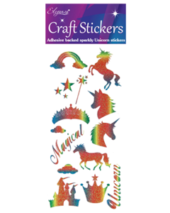 Enhjørning klistermærker i regnbuefarver med glitter