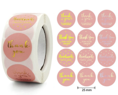 Rosa thank you / handmade with love-klistermärken, guld-silver-brons, 500 st