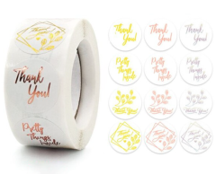 Vita "thank you / pretty things inside"-klistermärken, 500 st, 25mm